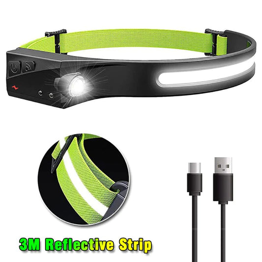 Induction Headlamp COB LED Head Lamp with Built-In Battery Flashlight USB Rechargeable Head Torch 5 Lighting Modes Head Light